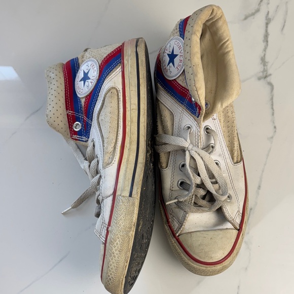 Vintage Chuck Taylor Converse Men’s High-Top Sneakers - White, Red, and Blue - Picture 3 of 7